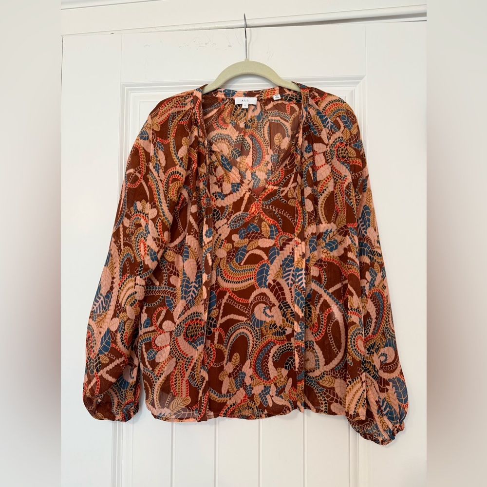 ALC silk blouse. Rust print boho style